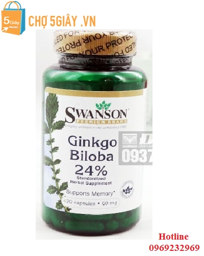 Viên uống bổ não tăng cường trí nhớ Ginkgo Biloba 24% 60mg Swanson