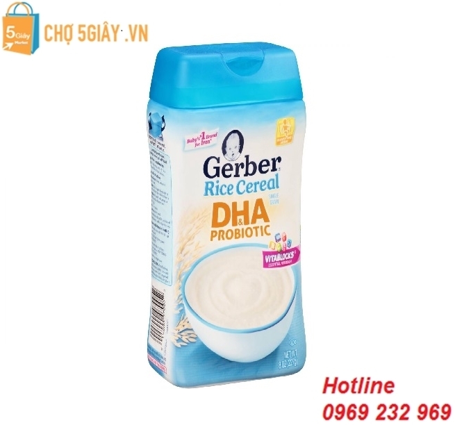 Bột ăn dặm Gerber Rice Cereal cung cấp DHA và Probiotic 454g của Mỹ