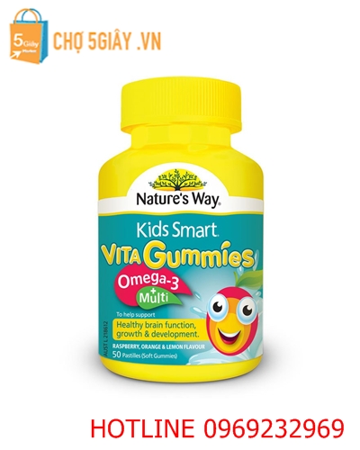 Kẹo Nature's Way Kids Smart Vita Gummies Omega 3 Multi giúp mắt sáng của Úc 50 viên