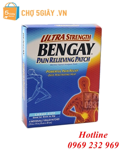 Miếng dán giảm đau cỡ lớn BenGay Ultra Strength Pain Relieving Patch 4 miếng của Mỹ