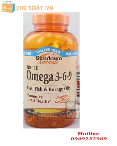 Viên uống dầu cá bổ sung Omega 3-6-9 Sundown Naturals Triple 200 viên của Mỹ