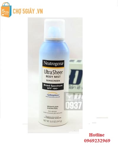 Xịt chống nắng Neutrogena Ultra Sheer Body Mist Sunscreen SPF 100+ 141g của Mỹ